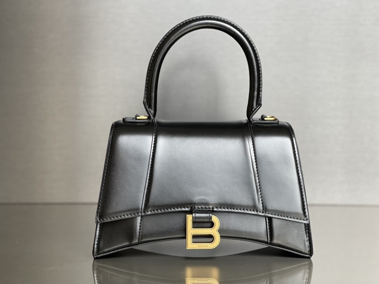 Balenciaga Hourglass Black and Gold Magnetic Buckle Closure Smooth Calfskin Sandglass Shoulder Bag Crossbody Bag Tote Bag