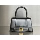 Balenciaga Hourglass Black and Gold Magnetic Buckle Closure Smooth Calfskin Sandglass Shoulder Bag Crossbody Bag Tote Bag