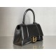 Balenciaga Hourglass Black and Gold Magnetic Buckle Closure Smooth Calfskin Sandglass Shoulder Bag Crossbody Bag Tote Bag