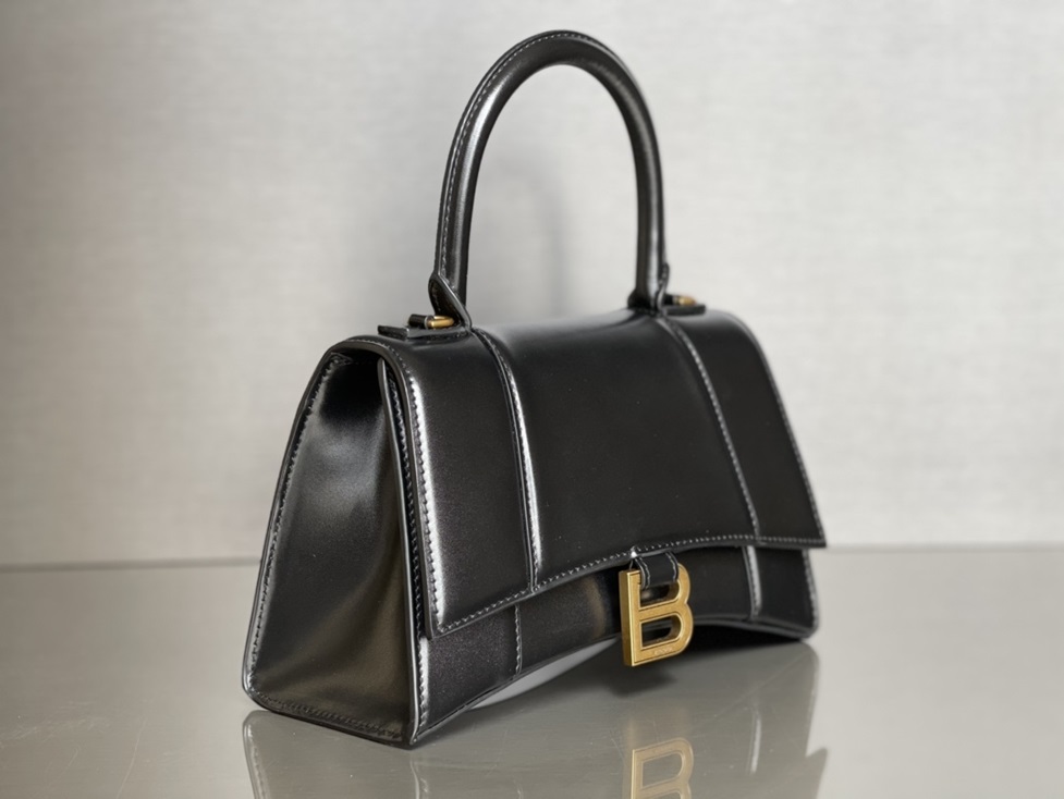 Balenciaga Hourglass Black and Gold Magnetic Buckle Closure Smooth Calfskin Sandglass Shoulder Bag Crossbody Bag Tote Bag