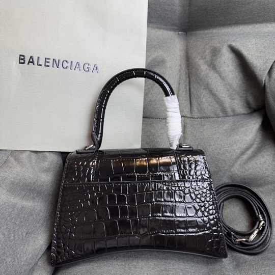 Balenciaga Hourglass silver buckle crocodile pattern sand timer tote shoulder bag