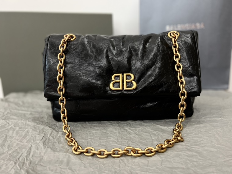 Balenciaga Monaco Gold Metal Chain Shoulder Strap Arena Small Calfskin Shoulder Tote Bag, Small Size