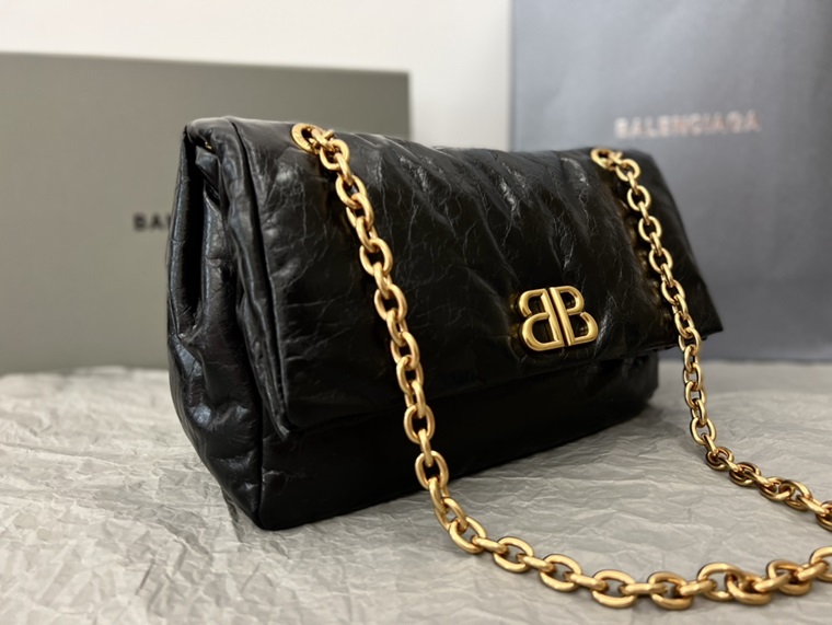 Balenciaga Monaco Gold Metal Chain Shoulder Strap Arena Small Calfskin Shoulder Tote Bag, Small Size