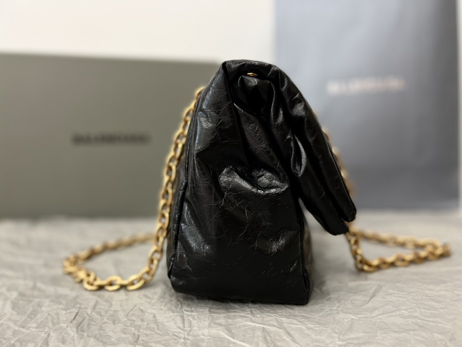 Balenciaga Monaco Gold Metal Chain Shoulder Strap Arena Small Calfskin Shoulder Tote Bag, Small Size