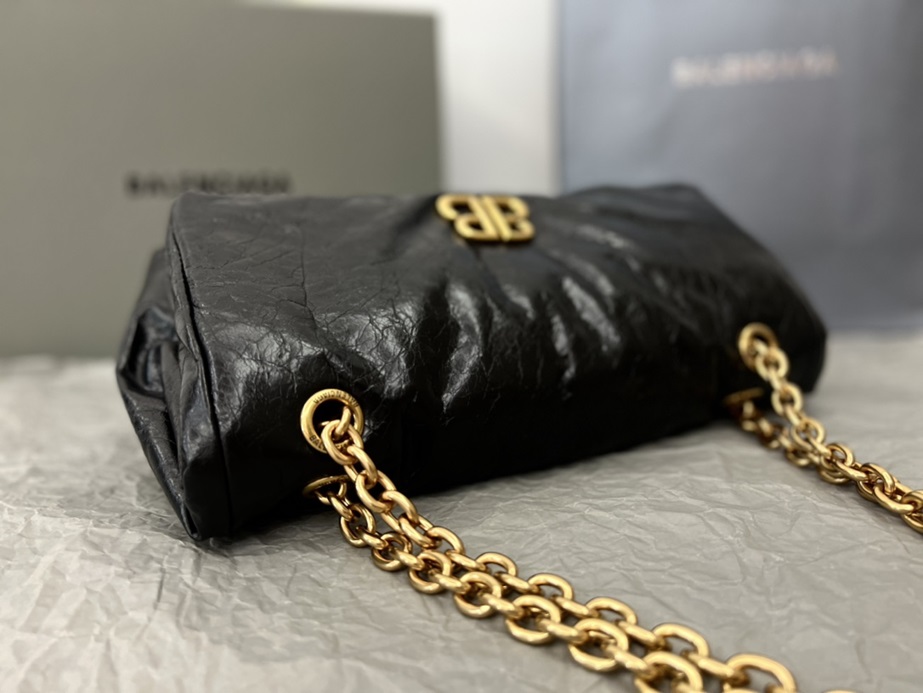 Balenciaga Monaco Gold Metal Chain Shoulder Strap Arena Small Calfskin Shoulder Tote Bag, Small Size