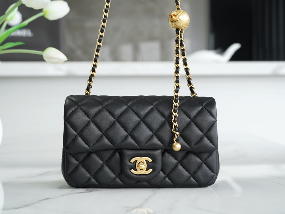 Chanel Small Golden Ball CF Square Classic Quilted Gold Buckle Chain Shoulder Strap Adjustable Sheepskin Crossbody Shoulder Bag Mini