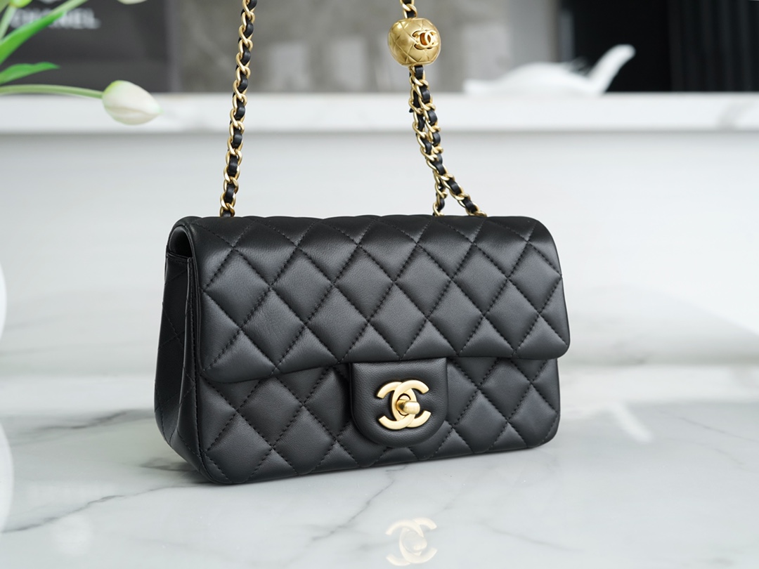 Chanel Small Golden Ball CF Square Classic Quilted Gold Buckle Chain Shoulder Strap Adjustable Sheepskin Crossbody Shoulder Bag Mini