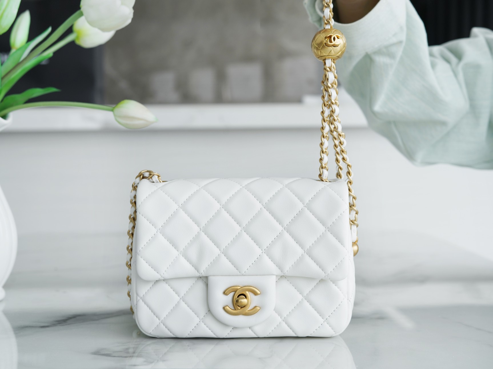 Chanel Small Golden Ball CF Square Classic Quilted Gold Buckle Chain Shoulder Strap Adjustable Sheepskin Crossbody Shoulder Bag Mini