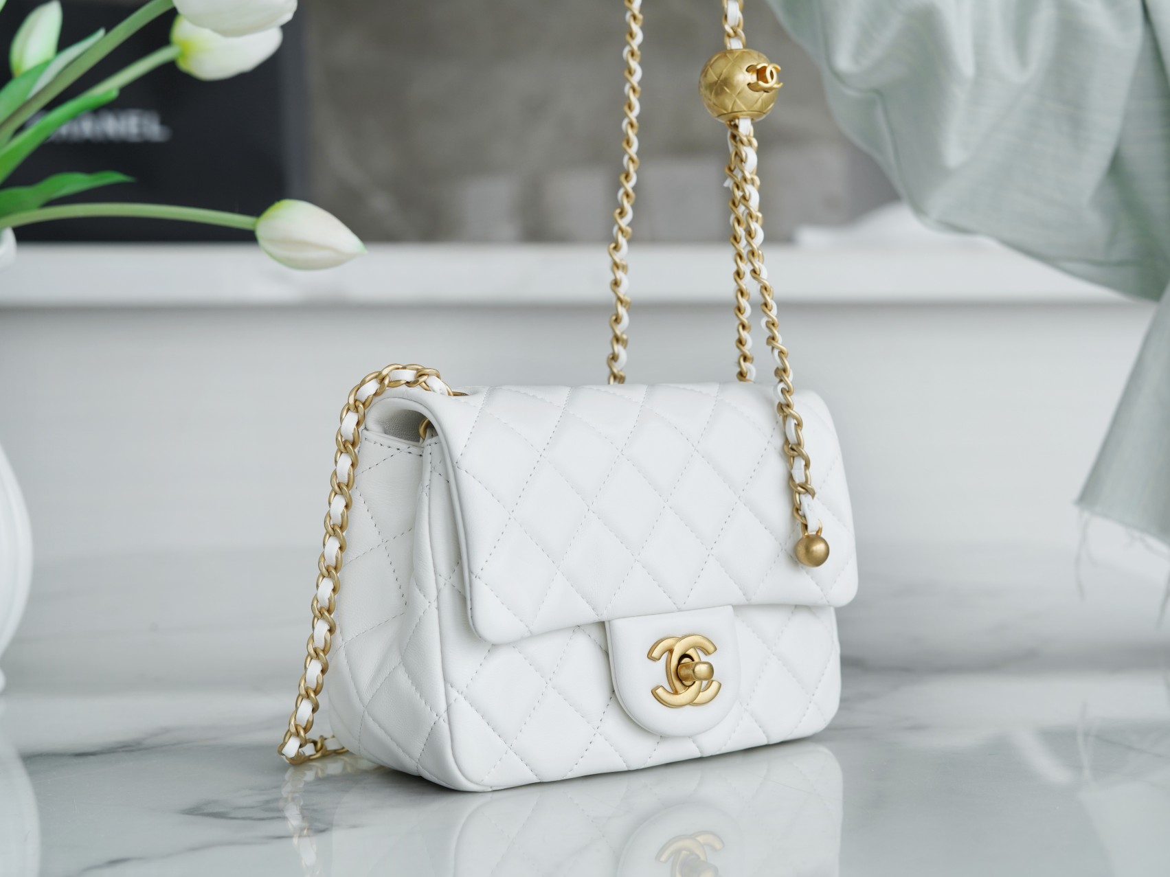 Chanel Small Golden Ball CF Square Classic Quilted Gold Buckle Chain Shoulder Strap Adjustable Sheepskin Crossbody Shoulder Bag Mini