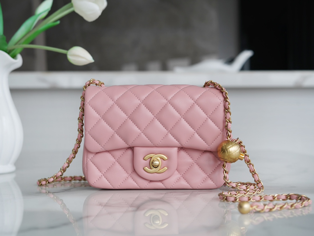 Chanel Small Golden Ball CF Square Classic Quilted Gold Buckle Chain Shoulder Strap Adjustable Sheepskin Crossbody Shoulder Bag Mini