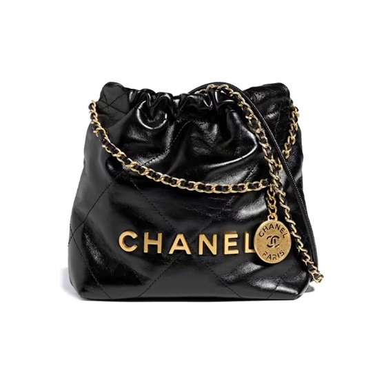 Chanel   23S   22Bag   Mini    Diamond Quilting Drawstring Closure Chain Shiny Grain Calfskin   Bucket Shoulder Bag   Crossbody Bag