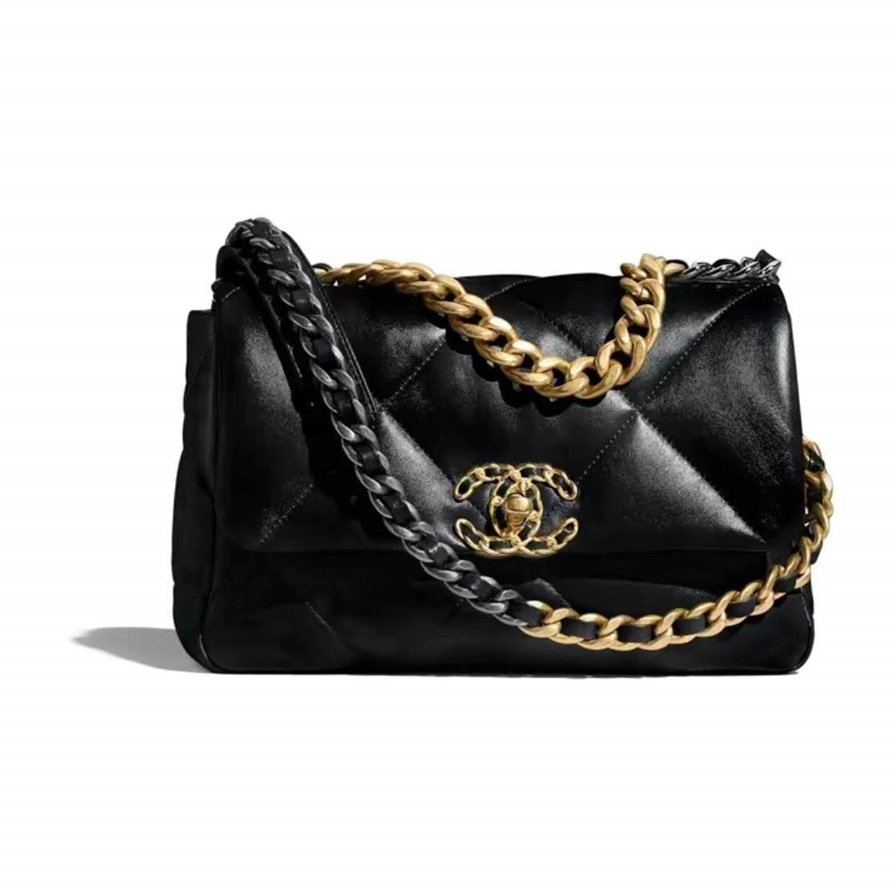 Chanel   19Bag    Double Chain Sheepskin Flap Bag Tote Shoulder Crossbody Bag      Small Size