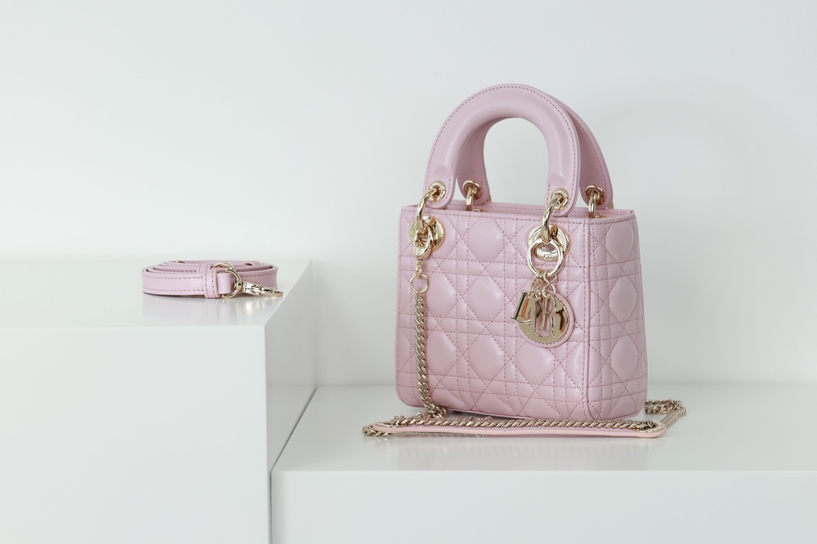 Dior Lady Dior Removable Chain Shoulder Strap 3-Quilted Cannage Detail Sheep Leather Princess Diana Bag Shoulder Crossbody Handbag