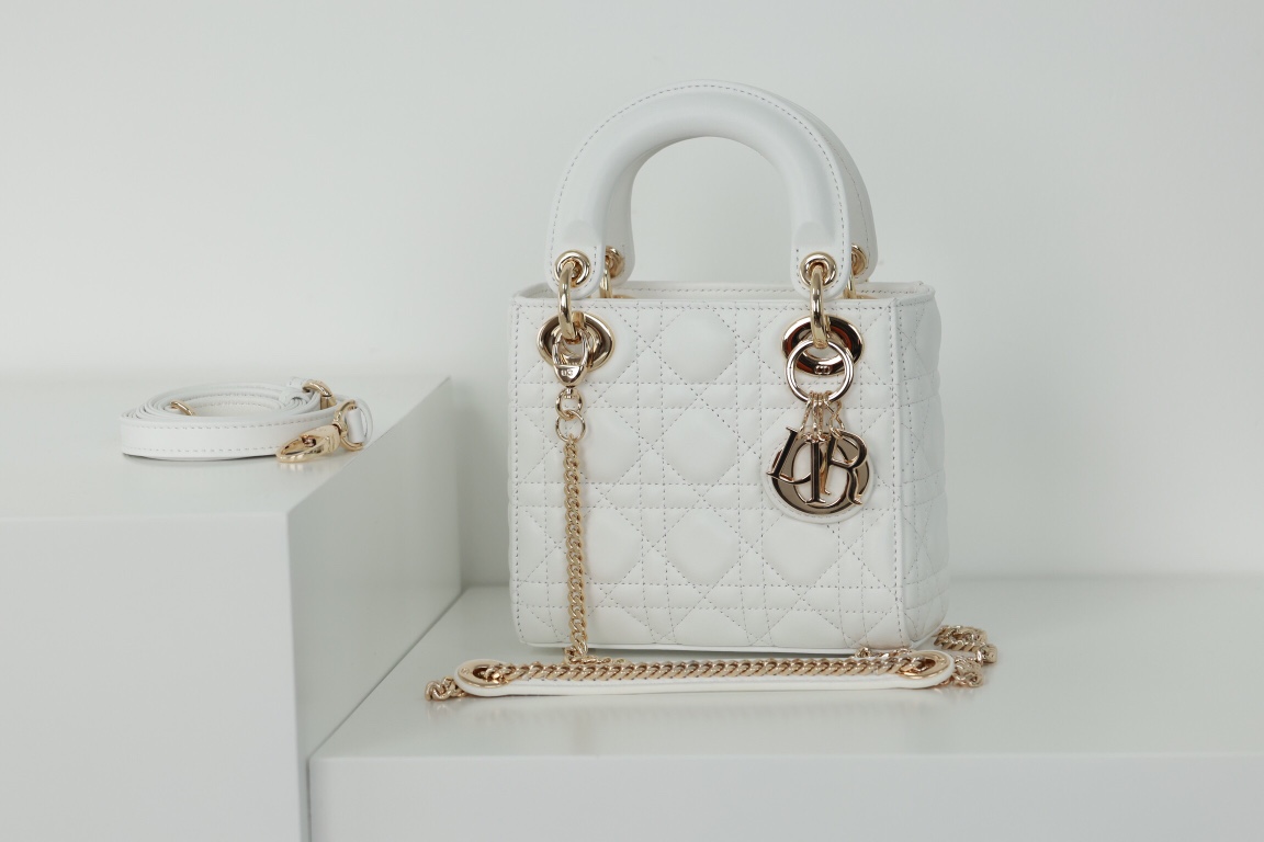 Dior Lady Dior Removable Chain Shoulder Strap 3-Quilted Cannage Detail Sheep Leather Princess Diana Bag Shoulder Crossbody Handbag